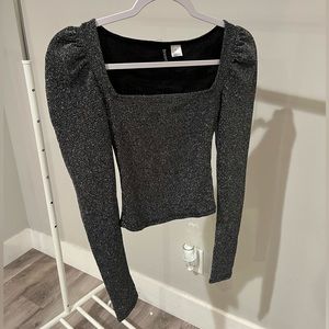 h&m black glitter long sleeve (small puffy shoulders)